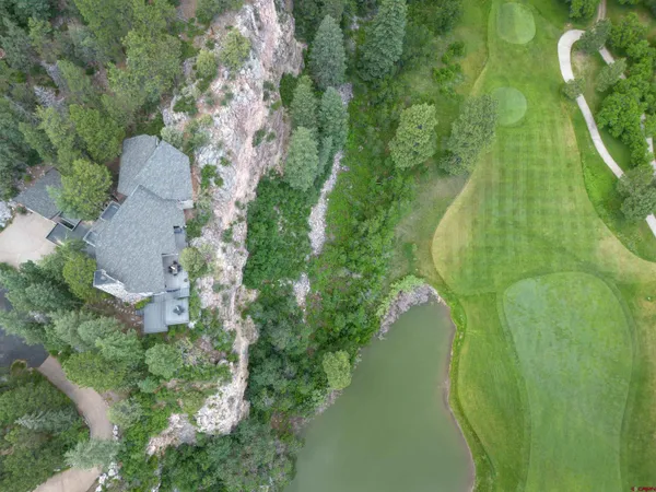 a view of a lush green hillside and a houses
