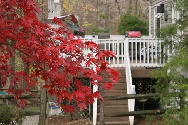 a view of street with small yard and wooden fence