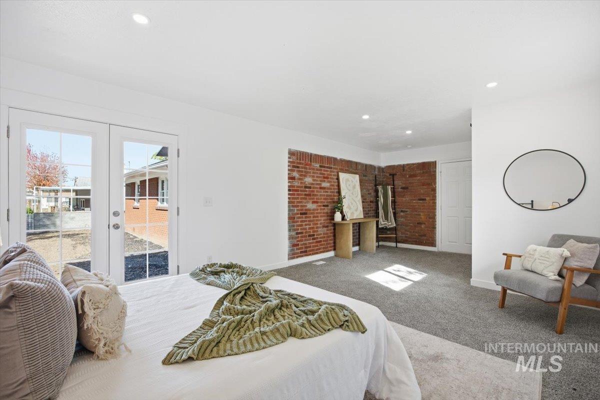 1407 South Roosevelt Street Boise, ID 83705 - Photo 27 of 38 Bedroom featuring carpet flooring, french doors, recessed lighting, and access to exterior