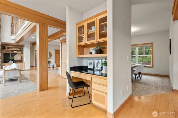 a view of a livingroom with furniture and front door