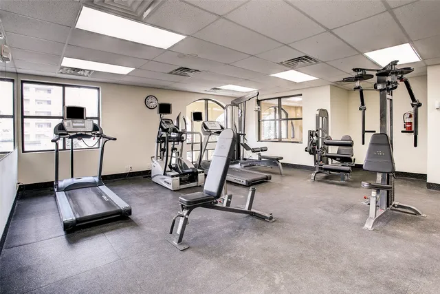 a view of a room with gym equipment