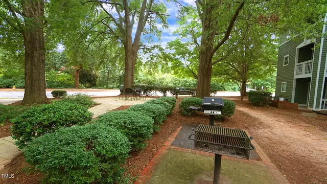 a view of a bench in the garden