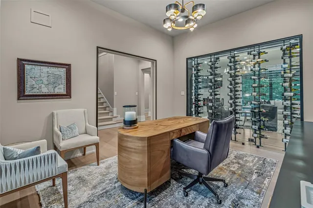 a spacious bedroom with a bed and a couch