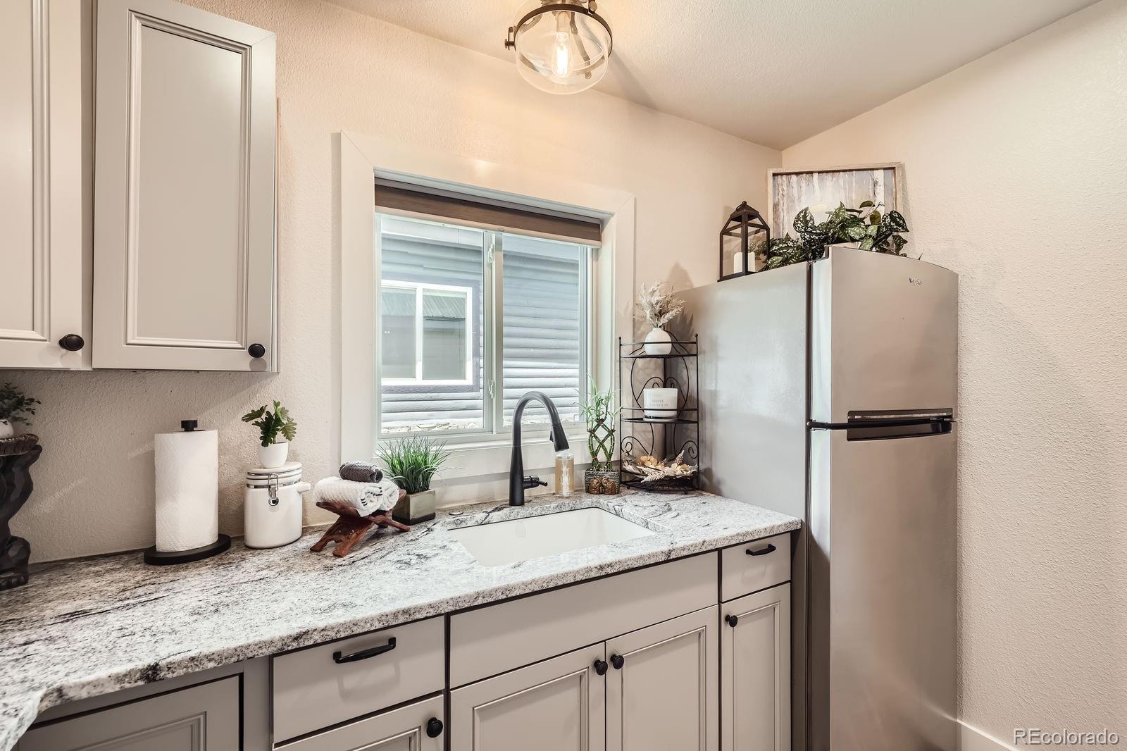57920 US Highway 285, Unit 8 Bailey, CO 80421 - Photo 9 of 29 a kitchen with a sink and refrigerator
