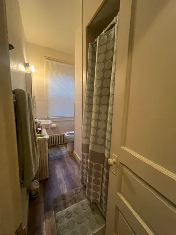 a view of a livingroom with furniture window and wooden floor