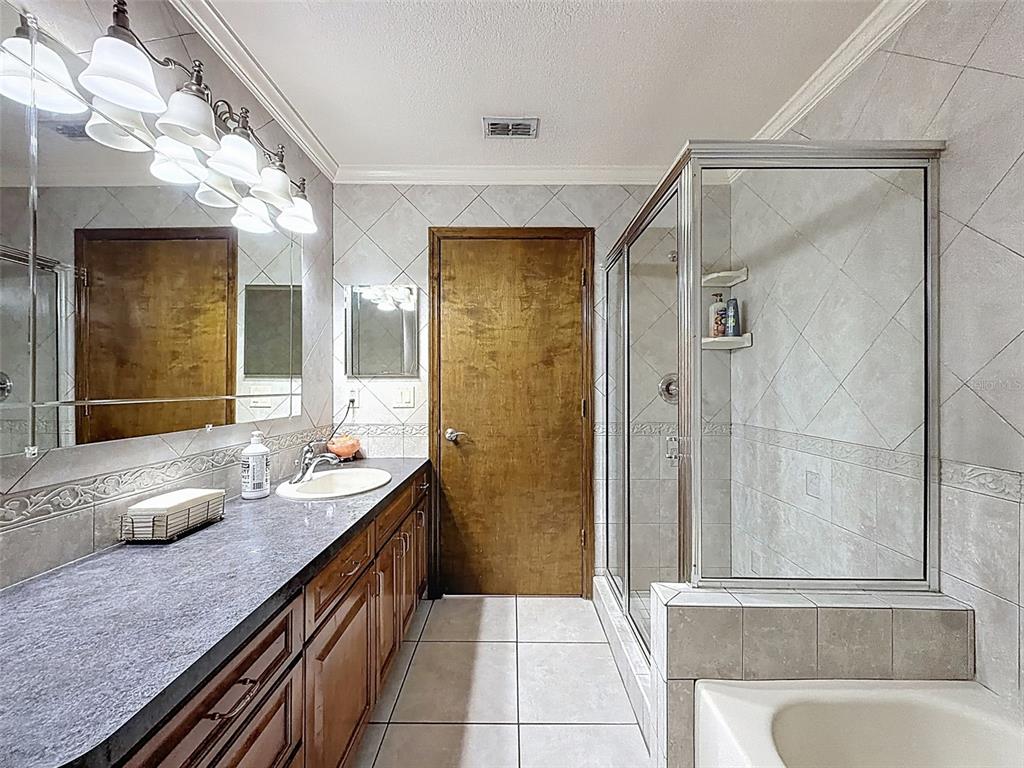 4289 Castle Avenue Spring Hill, FL 34609 - Photo 28 of 50 a bathroom with a granite countertop sink and a mirror