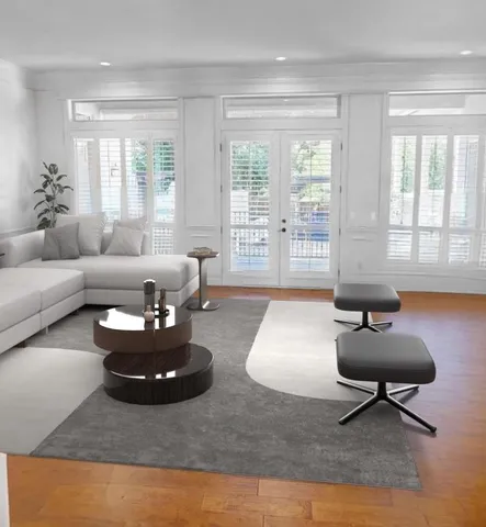a bathroom with a granite countertop sink and a large mirror