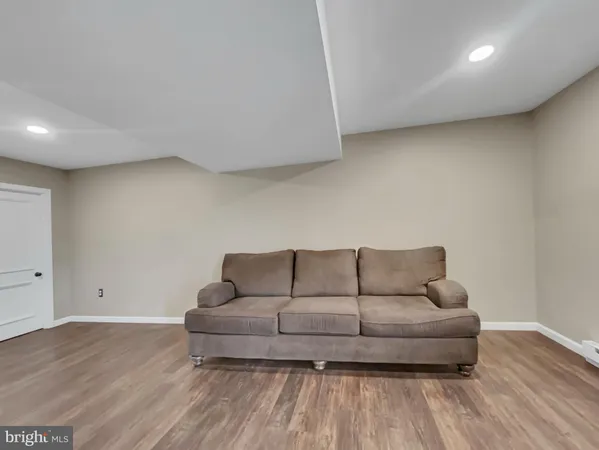 an empty room with a bathroom