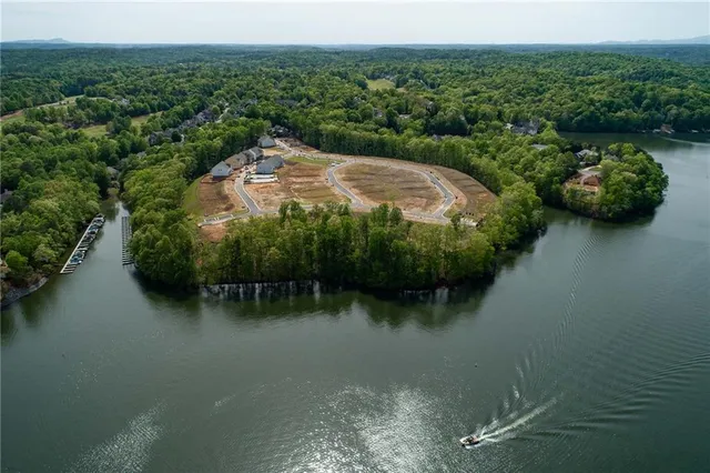 a view of a swimming pool with a yard