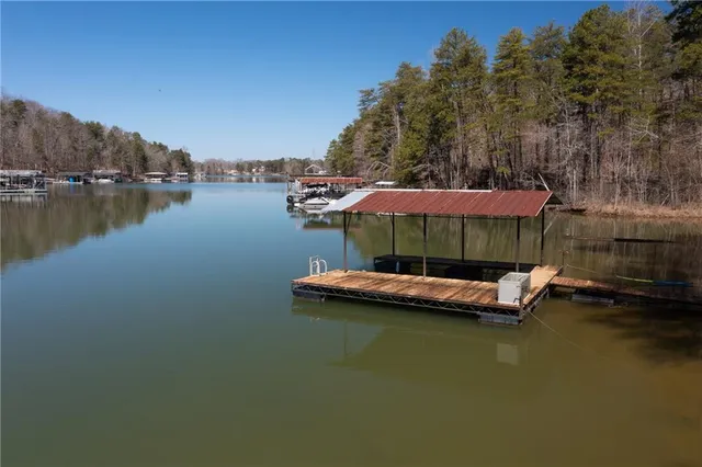 a view of a lake with a mountain in the background