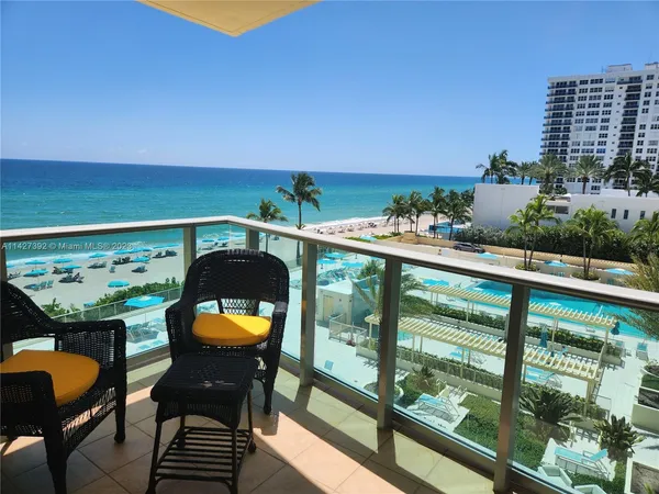 a view of a chairs and table in patio