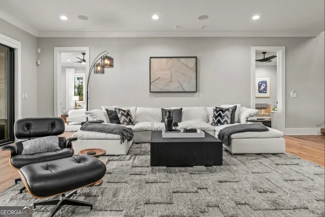 a view of a city from a living room