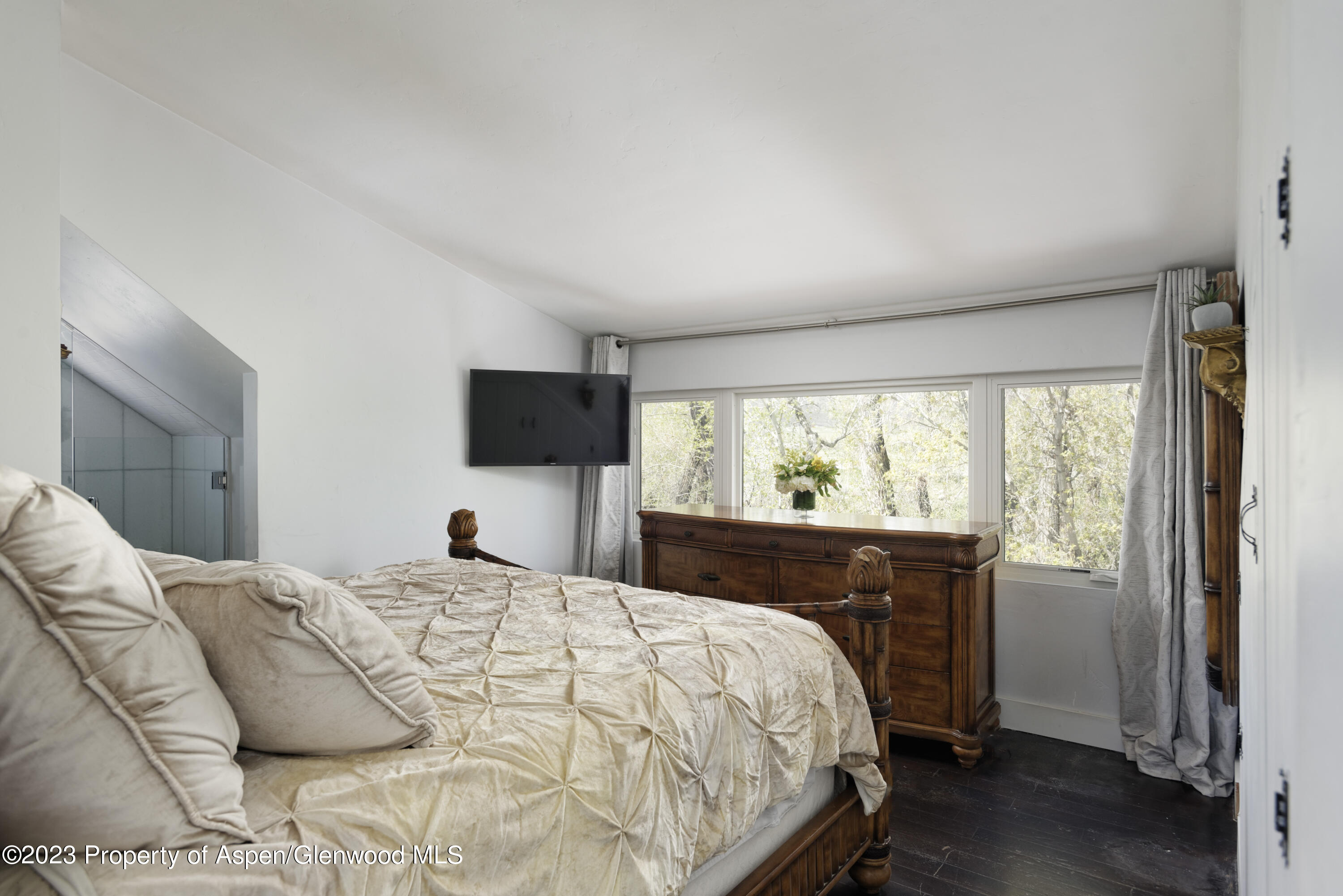 1649 Emma Spur Basalt, CO 81621 - Photo 10 of 35 a bedroom with a large bed and a flat tv screen on dresser
