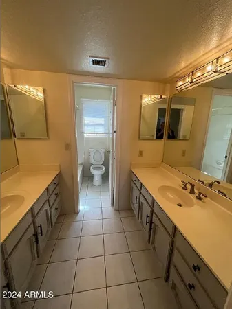 a bathroom with a sink a toilet and mirror