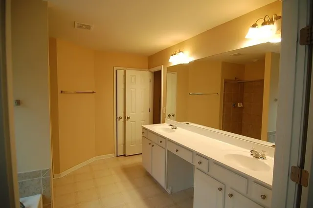 a bathroom with a sink and mirror