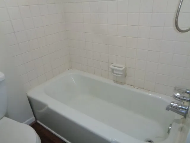 a bathroom with a bathtub