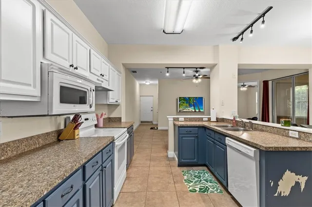 a large kitchen with a lot of counter space