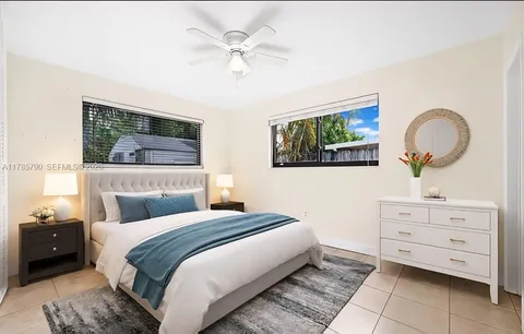 a bedroom with a bed and a dresser