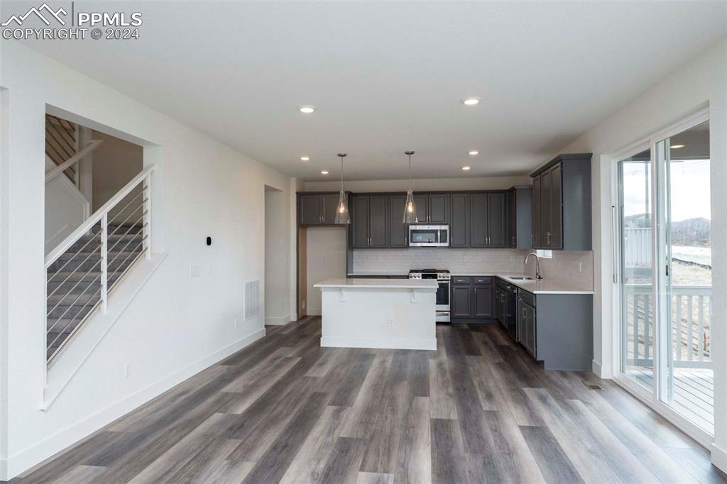 2058 Peachleaf Loop Castle Rock, CO 80108 - Photo 7 of 27 a kitchen with a sink wooden floor and stainless steel appliances