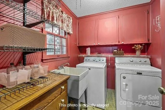 a storage room with a stove and a window