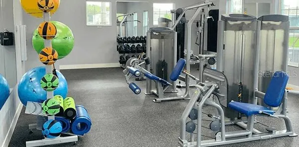 a room with gym equipment