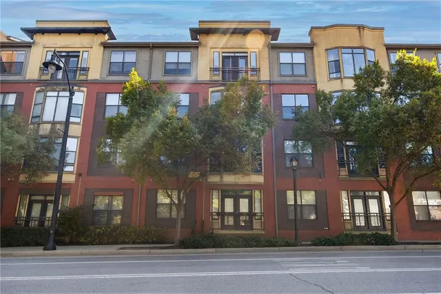 a front view of a multi story building