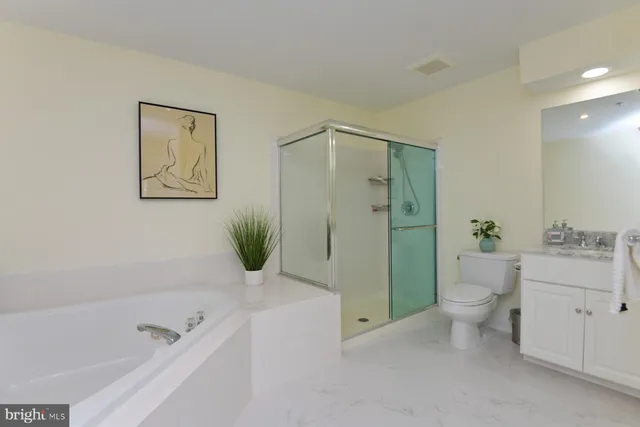 a bathroom with a granite countertop sink a toilet and a bathtub