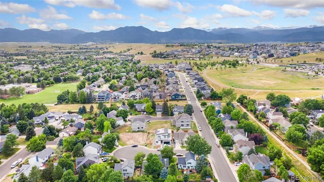 a view of a city with mountains in the background