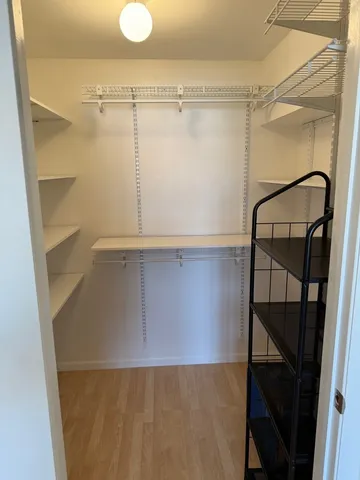 a view of walk in closet with empty racks