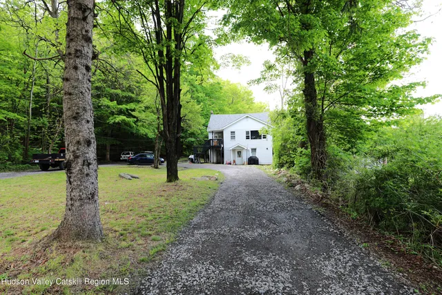 a view of a trees with a backyard