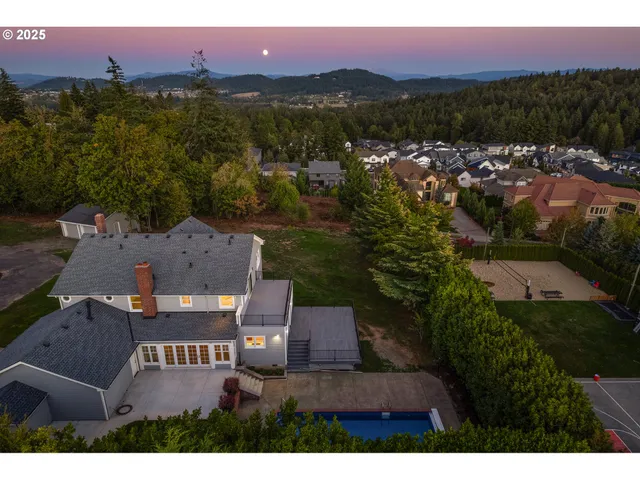 a view of a city with sunset