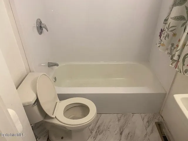 a bathroom with a toilet and a bathtub
