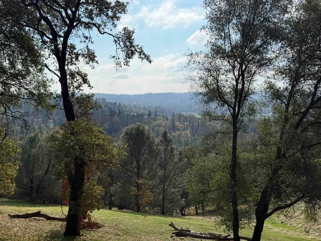 a view of a yard with mountain