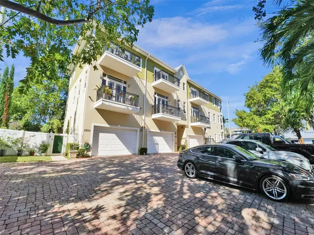 a view of a building with a street