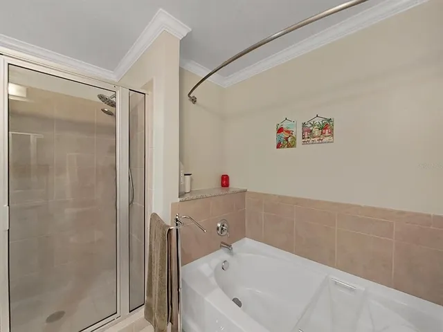 a bedroom with a bed and a ceiling fan