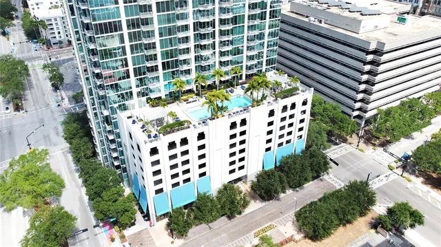 a building view with a garden