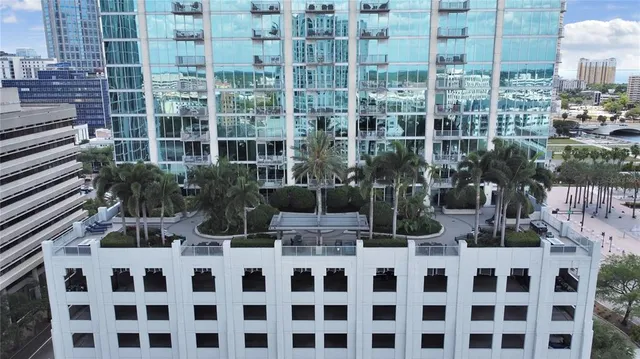 a view of a building with glass windows