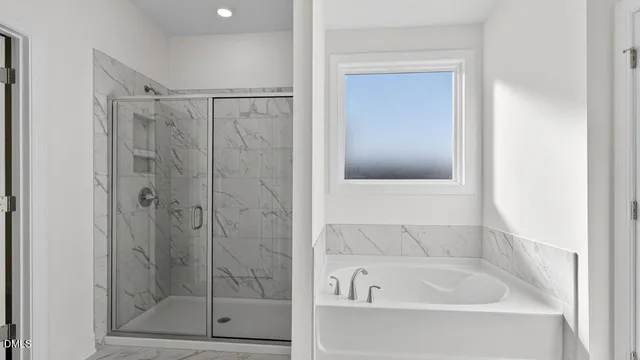 a bathroom with a bathtub and a shower