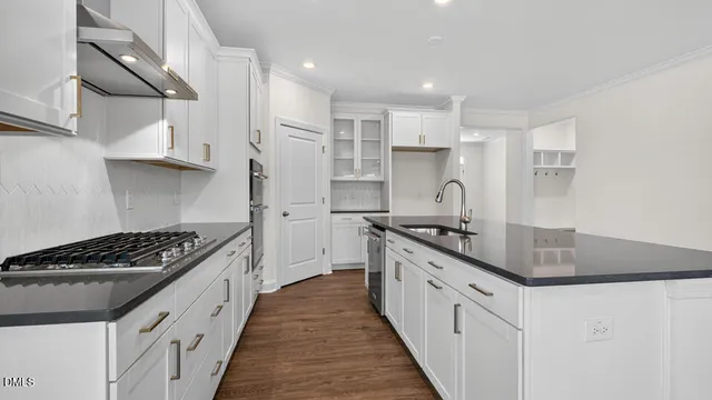 a kitchen with stainless steel appliances granite countertop a stove and a sink