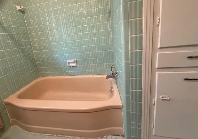 a bathroom with a bathtub