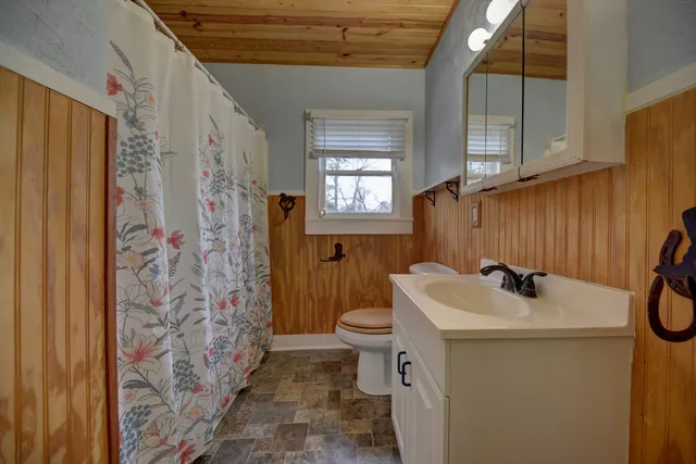 a bathroom with a sink a toilet a window and shower