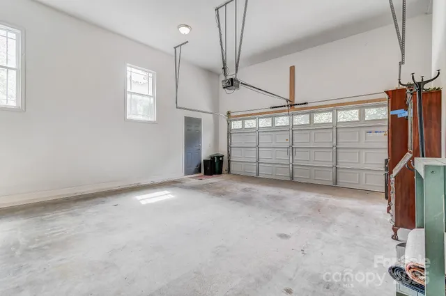 a view of a garage with windows