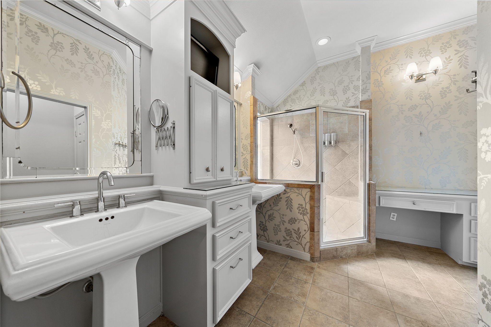 1429 Oneil Street Houston, TX 77019 - Photo 14 of 23 a spacious bathroom with a double vanity sink mirror and shower