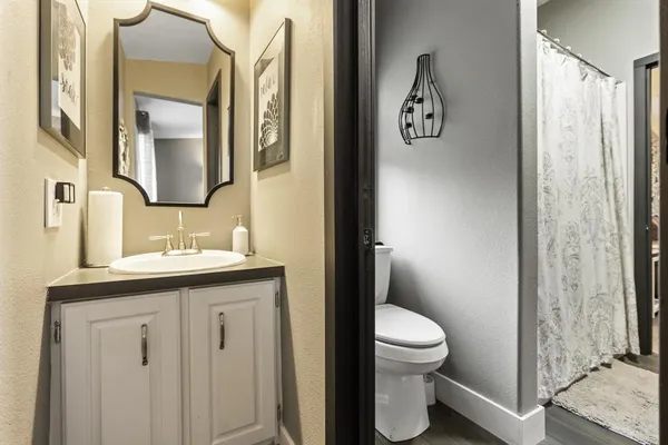 a bathroom with a toilet a sink and mirror