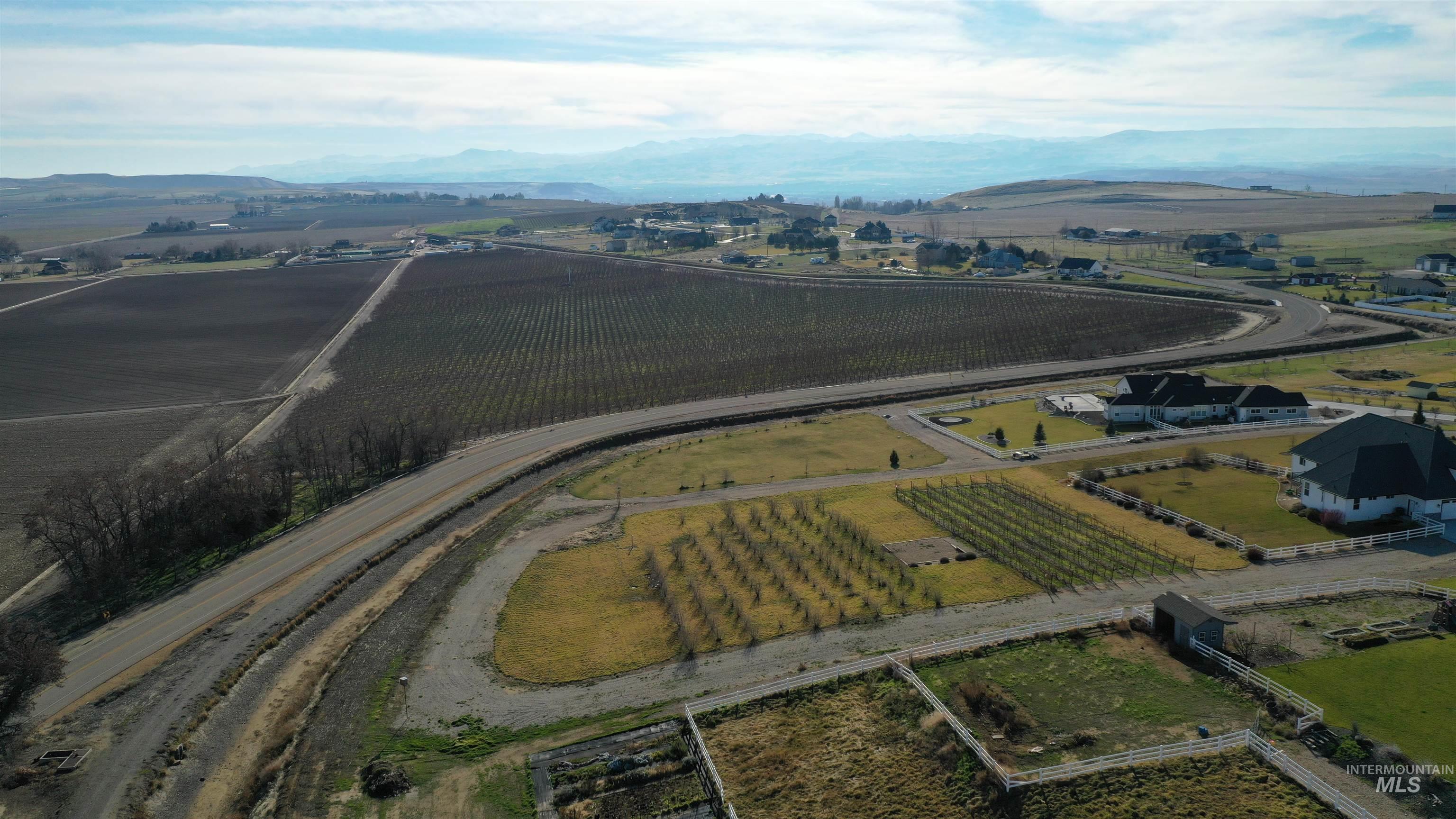 Tbd Riverside Road Caldwell, ID 83607 - Photo 13 of 35 Overview of rural landscape with rows of crops and a mountain backdrop
