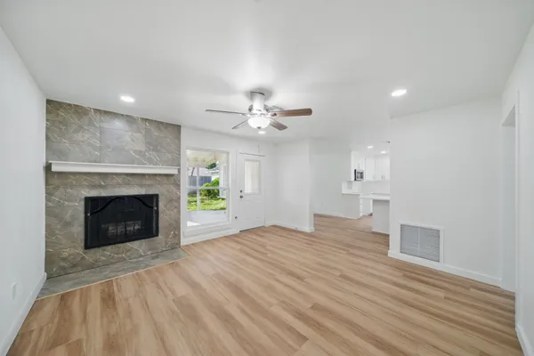 a view of a livingroom with a fireplace
