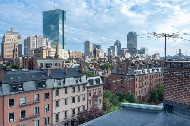 a city view with tall buildings
