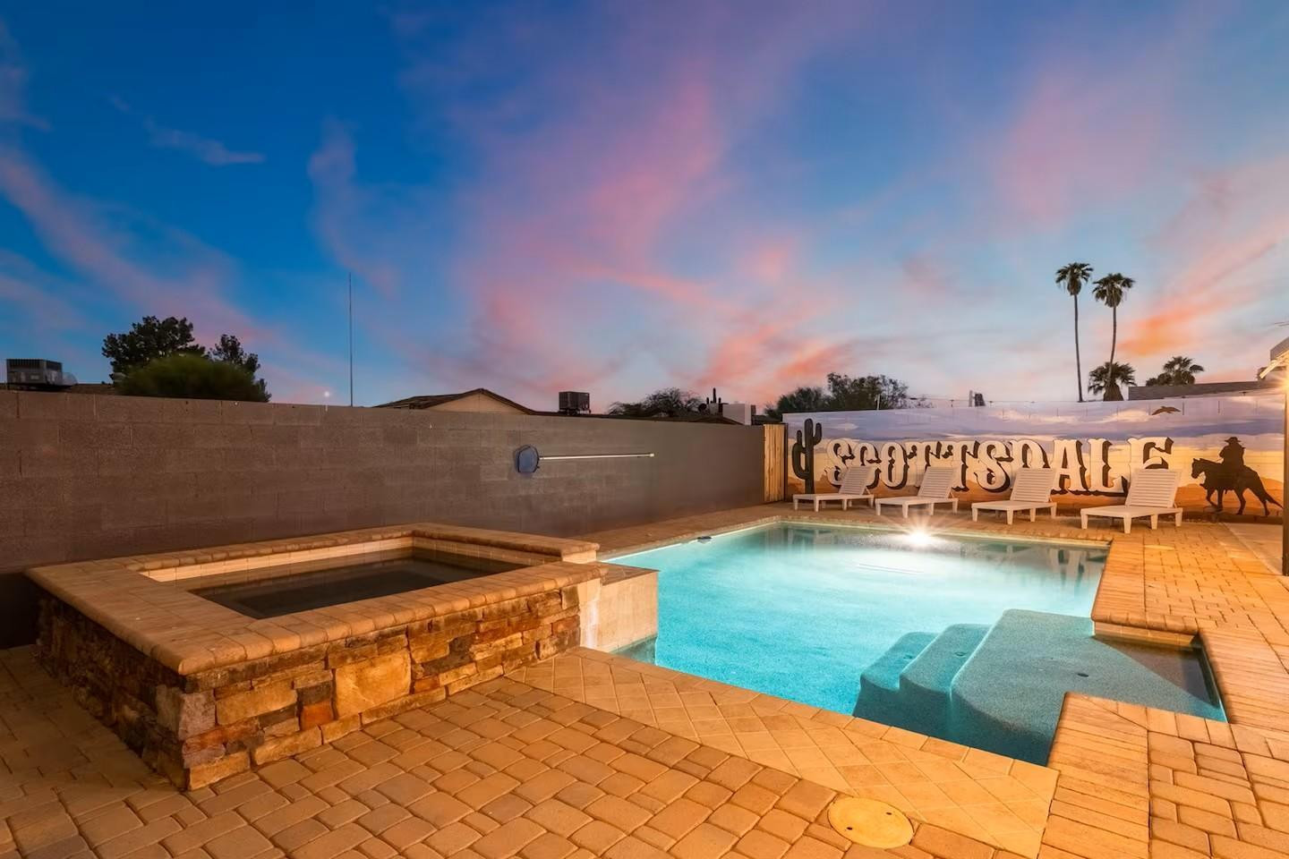 1233 East Marny Road Tempe, AZ 85288 - Photo 14 of 20 a view of a swimming pool with an outdoor seating and a pathway
