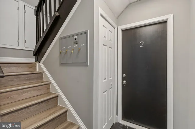 a view of staircase with wooden floor and stairs