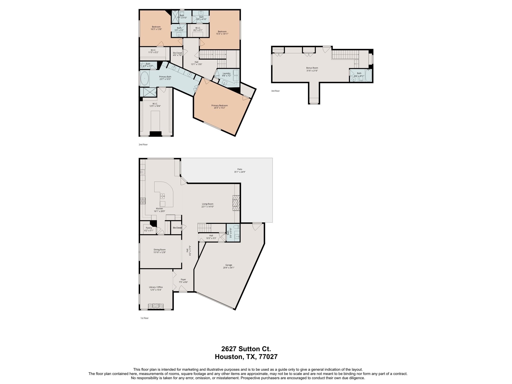 2627 Sutton Court Houston, TX 77027 - Photo 34 of 34 Floor plan- for marketing purposes only. Buyer to verify dimensions and accuracy.